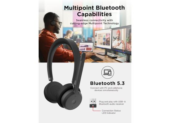 Lenovo Wireless VoIP Headset Teams Certified, Noise-Canceling Mic, Bluetooth 5.3 Multipoint, USB-A Receiver, 31-Hour Talk & 60-Hour Playback, Lightweight Over-Ear Design, Replaceable Earcups