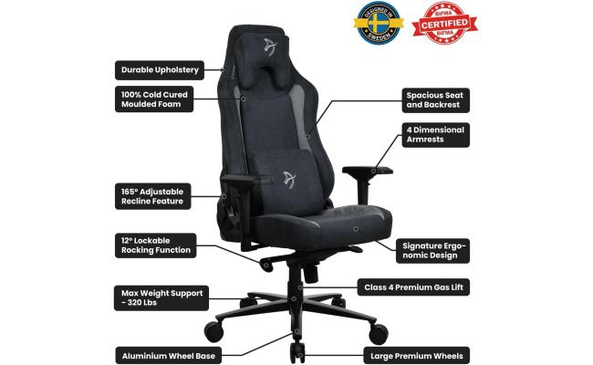 Arozzi Vernazza Supersoft Upholstery Material has a Unique Velvety Texture That is Fluid-Repellant & Breathable Memory Foam Lumbar Support 4D Armrest - Black