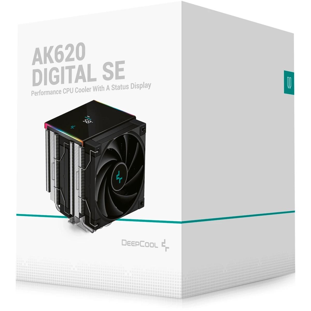 DeepCool AK620 Digital SE CPU Air Cooler Mighty 260w TDP 6 Copper Heat Pipes Dual-Tower CPU Cooler w\/ ARGB LED Strip & Digital Screen Displays, Black