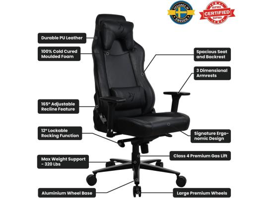 Arozzi Vernazza Soft PU Leather Ergonomic Office and Gaming Chair with High Backrest Recliner Swivel Tilt Rocker Adjustable Height and Adjustable Lumbar and Neck Support - Pure Black