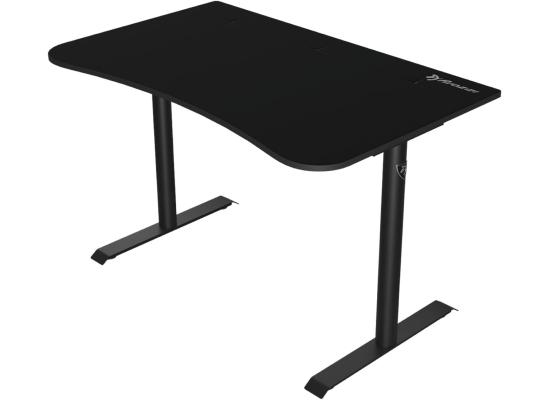 Arozzi Arena Small Curved Gaming and Office Desk with Full Surface Water Resistant and Washable Mouse Pad, 2 Monitor Mount Cut-Outs, and Built-In Cable Management , Pure Black