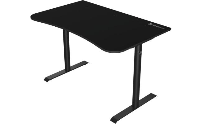Arozzi Arena Small Curved Gaming and Office Desk with Full Surface Water Resistant and Washable Mouse Pad, 2 Monitor Mount Cut-Outs, and Built-In Cable Management , Pure Black