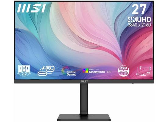 MSI Modern MD272UPHG 27" IPS UHD 4K HDR 400 , Eye-Friendly Screen, KVM Function, Adjustable Stand w/ HDMI , DisplayPort & Type-C 90w & Speakers
