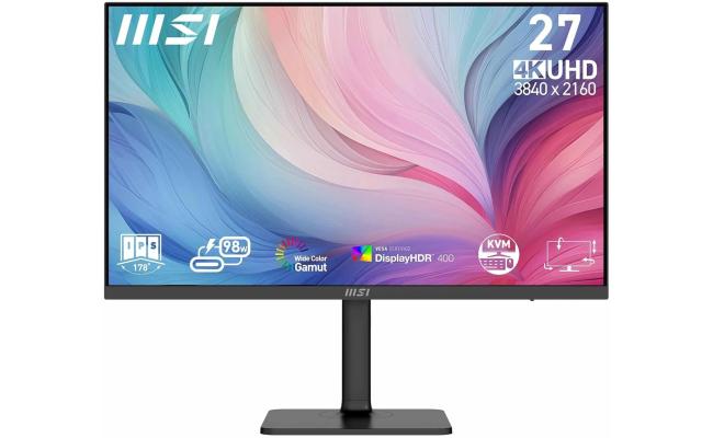MSI Modern MD272UPHG 27" IPS UHD 4K HDR 400 , Eye-Friendly Screen, KVM Function, Adjustable Stand w/ HDMI , DisplayPort & Type-C 90w & Speakers