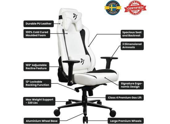 Arozzi Vernazza Soft PU Leather Ergonomic Office and Gaming Chair with High Backrest Recliner Swivel Tilt Rocker Adjustable Height and Adjustable Lumbar and Neck Support - White