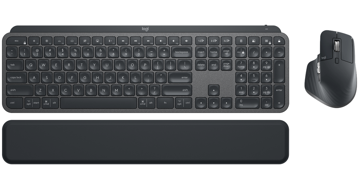 كيبورد لاسلكي Logitech MX Master 3S Keys S Combo Performance & Mouse with Palm Rest Customizable Illumination Fast Scrolling, Bluetooth, USB C, for Windows, Linux, Chrome, Mac Arabic & English Layout , Graphite