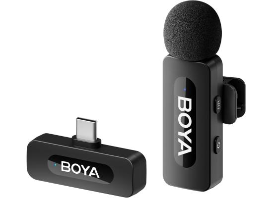Boya BY-V10 2.4 ghz Omnidirectional Wireless Microphone System with a Transmitter & Receiver for Type-C Devices & Android. for Vlog, Social Media, YouTube Content with Rechargeable Battery. 50m Range - Black product thumbnail 2