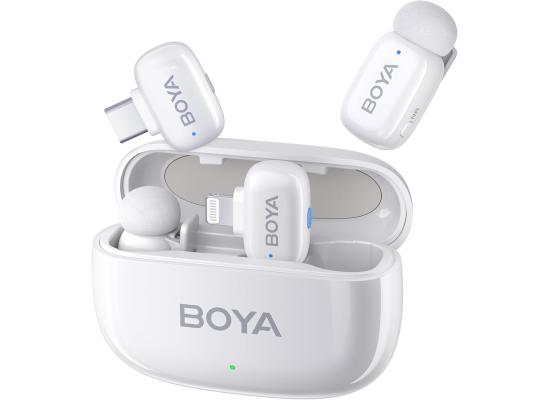 BOYA Mini Wireless Microphone for iPhone/Android/PC/Tablets with USB C/Lightning Plug, MFi Certified, Noise Reduction, AI Voice Changer, 30H Battery Life with Charging Case for Video Recording Podcast - White product thumbnail 2