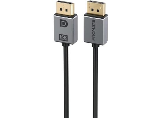 Promate DisplayPort 2.0 Cable, Premium Ultra HD 16K@60Hz Video Display Cord with 80Gbps Bandwidth Transmission, Gold Plated Connectors, 2m Super Slim Cable - Black product thumbnail 2