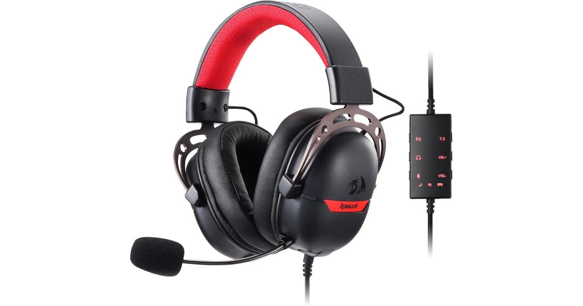 Redragon H376BR Aurora Wired Gaming Headset, 7.1 Surround Sound Over-Ear Headphone w/40 MM Audio Drivers, Advanced EQ Mode, 240g Lightweight, Cozy Memory Foam Pads, USB Powered for PC/PS4/NS - Black