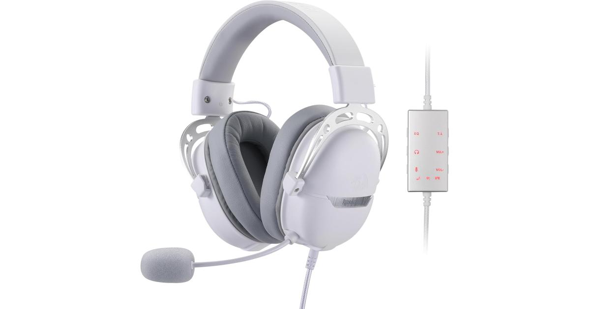 Redragon H376WG Aurora Wired Gaming Headset, 7.1 Surround Sound Over-Ear Headphone w/40 MM Audio Drivers, Advanced EQ Mode, 240g Lightweight, Cozy Memory Foam Pads, USB Powered for PC/PS4/NS - White