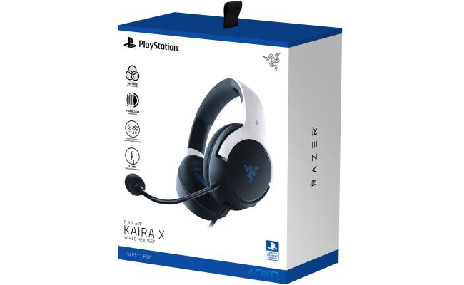 Razer Kaira X Wired Gaming Headset For PlayStation, TriForce 50mm Drivers, HyperClear Cardioid Mic, Flowknit Memory Foam Ear Cushions, Compatible with PC, Mac, Switch, Black/White