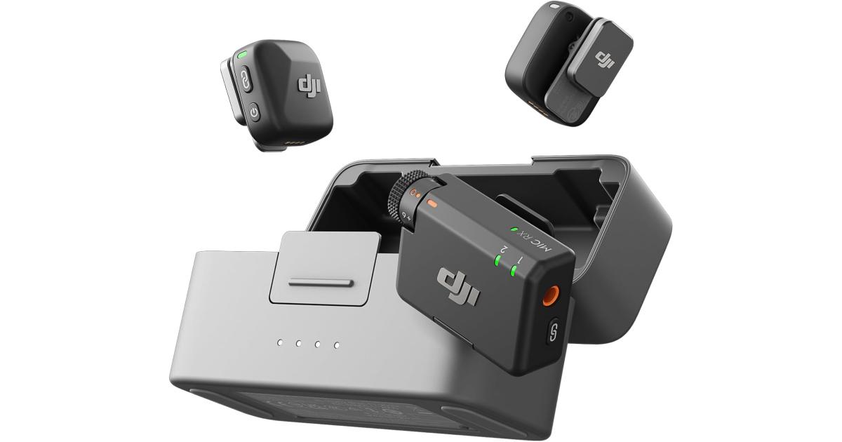 DJI Mic Mini (2 TX + 1 RX + حافظة شحن)، خفيف للغاية، صوت غني بالتفاصيل، استخدام 48 ساعة، إلغاء الضوضاء، تحديد تلقائي، ميكروفون لاسلكي للكاميرا/iPhone/Android، مدونة الفيديو، البث