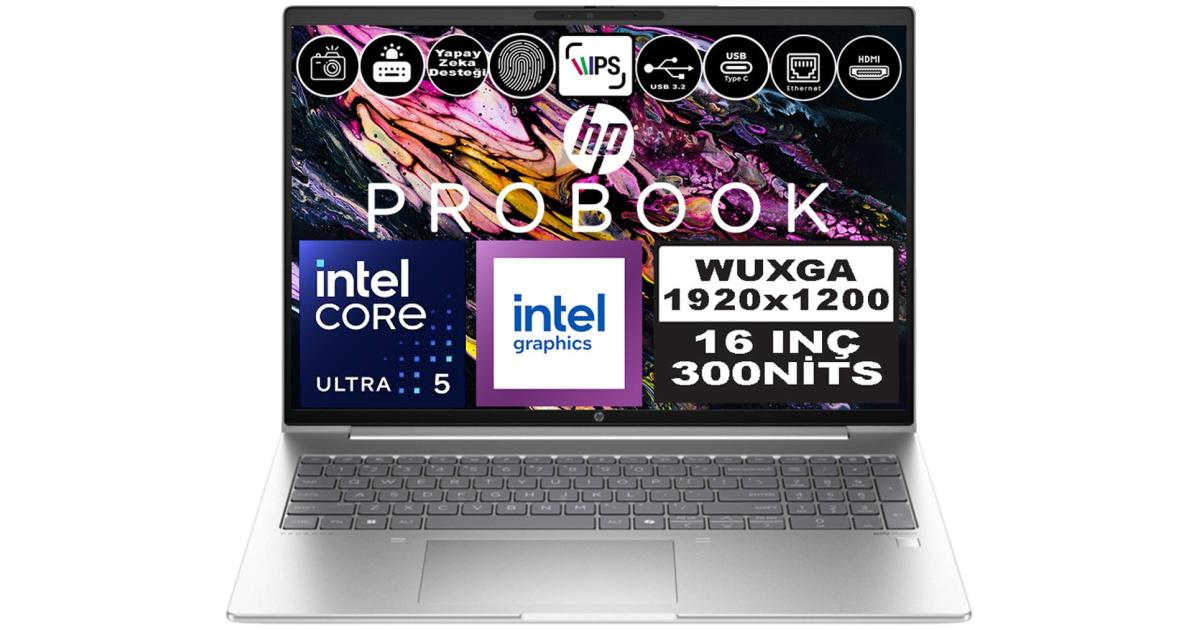 HP ProBook 4 G1iR 16 (2025) Intel Core 5 120U 10-Core لأداء الأعمال اليومي محمي بواسطة HP Wolf Security مع ذاكرة DDR5 وشاشة IPS مقاس 16 بوصة، فضي