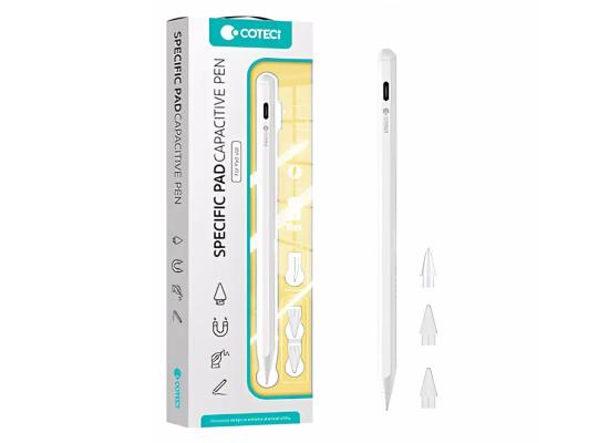 Coteci P5 IP-017 Capacitive Pen Anti-Mistouch Oblique Pressure Fast Charging Magnetic Attraction Charging For iPad - White product thumbnail 2