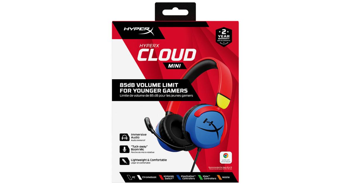 HyperX Cloud Mini Kids مستوى صوت سلكي خفيف الوزن أقل من 85 ديسيبل أغطية أذن دوارة بميكروفون للكمبيوتر الشخصي وChromebook وNintendo وPS وXbox والهواتف وأجهزة الكمبيوتر المحمولة والأجهزة اللوحية - (متعدد الألوان)