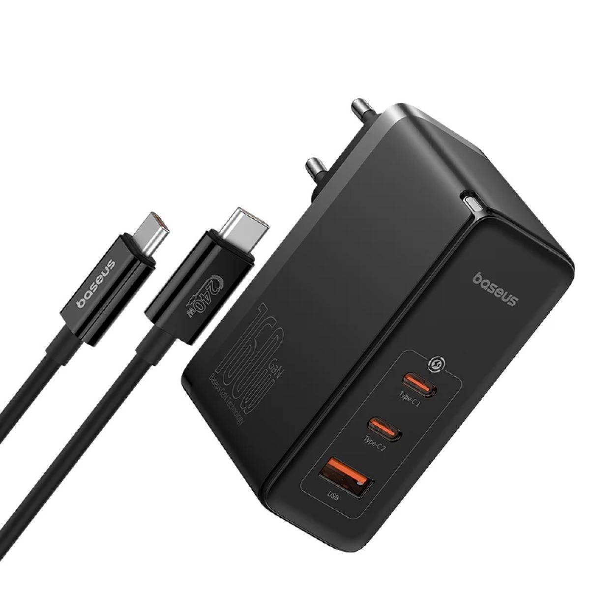 Baseus GaN5 Pro Digital Fast Charger 2C+U 160W EU Cluster Black (With Superior Series Fast Charging Data Cable Type-C to Type-C 240W 48V/5A)