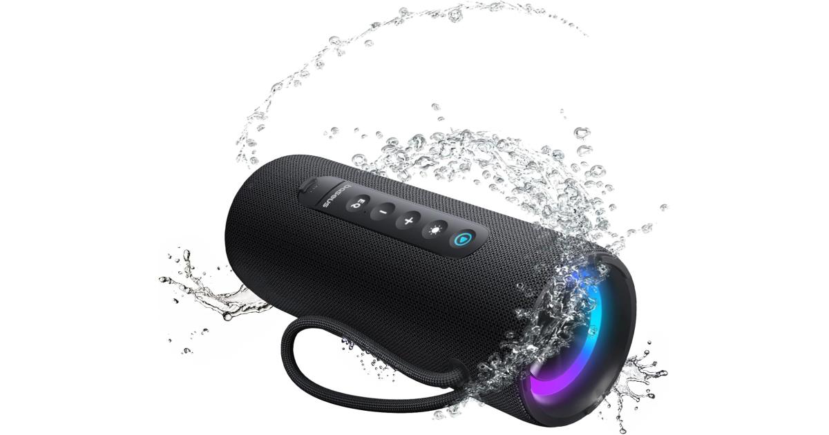 مكبر صوت بلوتوث من سلسلة Baseus AeQur VO20 مع إضاءة RGB المحيطة | BT 5.3، وقت تشغيل 15 ساعة، صوت ستيريو عالي 15 وات، صوت جهير عميق - أسود