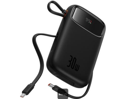 Baseus QPow2 10000mAh Digital Display Fast Charge Power Bank 30W With Built-in Dual Type-C Cable - Black product thumbnail 2