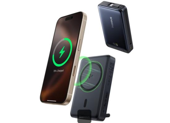 Baseus Nomos 3-in-1 10000mAh Power Bank - Qi2 Certified 15W Wireless Charger, 45W Built-In Two-Way Fast Charging Cable, Type-C Port, Kickstand - Black product thumbnail 2