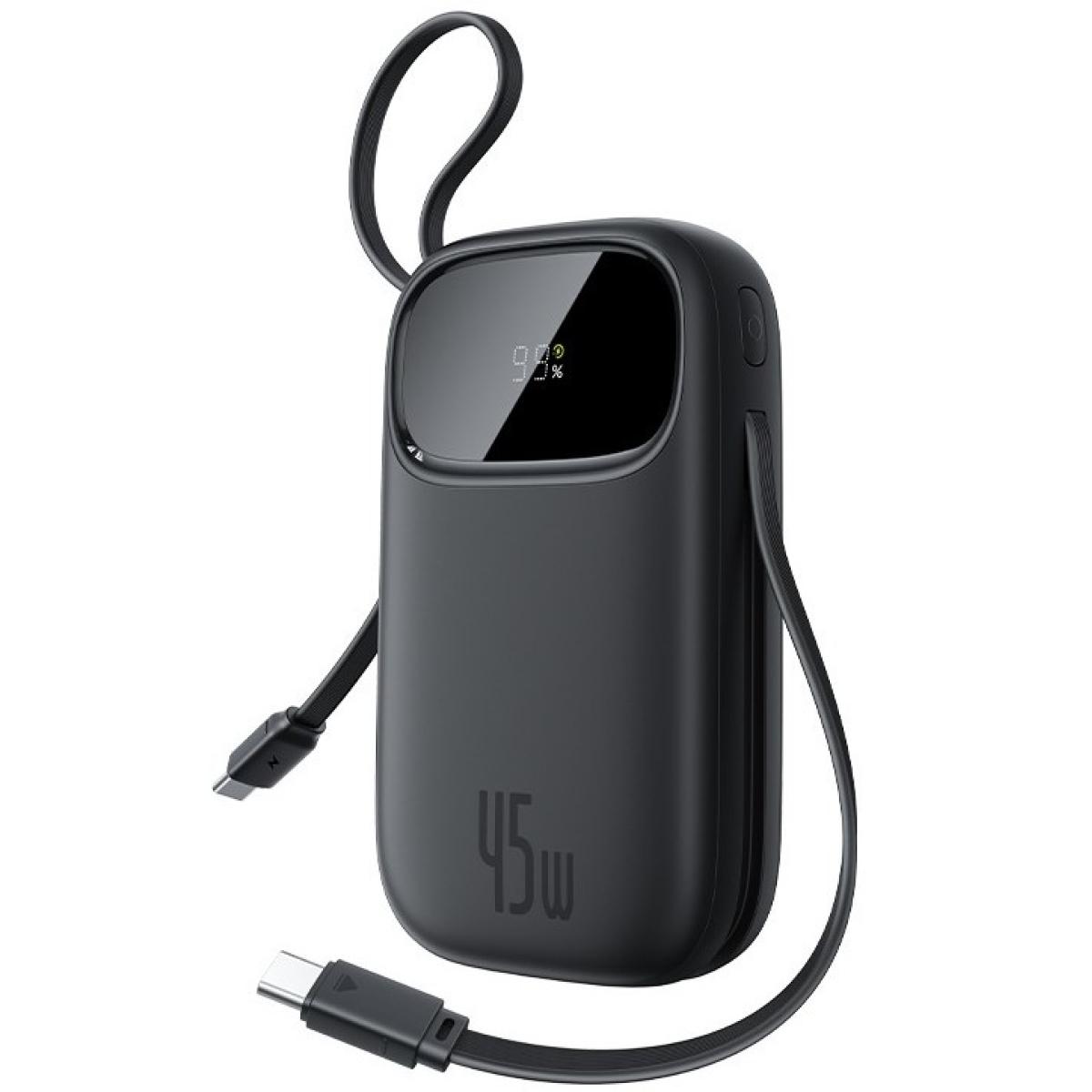 Baseus Qpow 3 Digital Display Power Bank with 2 Built-in USB-C Cables 10000mAh 45W Cosmic - Black