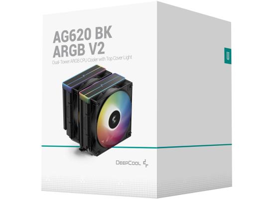 DeepCool AG620 ARGB V2 CPU Air Cooler Mighty 260w TDP 6pcs Copper Heat Pipes ARGB Sync w/120mm PWM Fan , Black