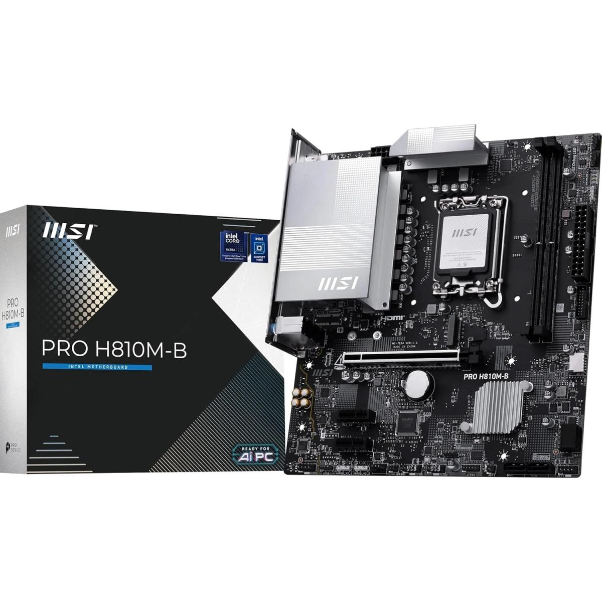 MSI PRO H810M-B mATX - Supports Intel Core Ultra Processors (Series 2), LGA 1851 - DDR5 Memory Boost (6400 MT\/s MAX), PCIe 5.0 x16, M.2 Gen4, 2.5G LAN