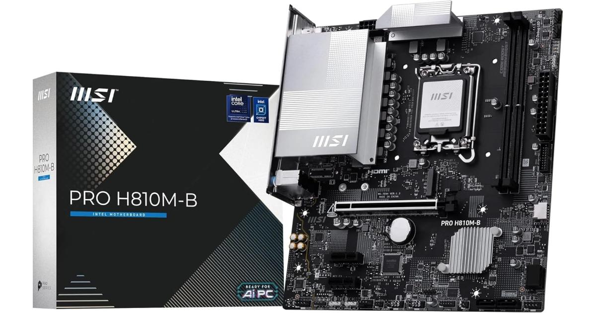 MSI PRO H810M-B mATX - يدعم معالجات Intel Core Ultra (السلسلة 2)، LGA 1851 - تعزيز ذاكرة DDR5 (6400 MT/s MAX)، PCIe 5.0 x16، M.2 Gen4، 2.5G LAN