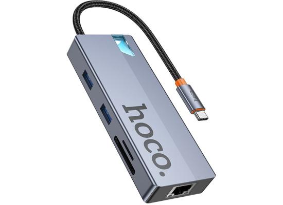 HOCO HB52 8 in 1 HUB Multi-function Converter HDMI RJ45 SD/TF PD 100W Type-C 3.0 USB 3.0 - Gray product thumbnail 2