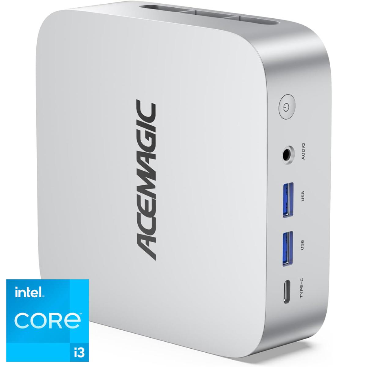 ACEMAGIC W1 Mini PC Barebone Intel 12Gen Core i3 6-Cores For Home & Business Support Triple 4K Display Support, Silver