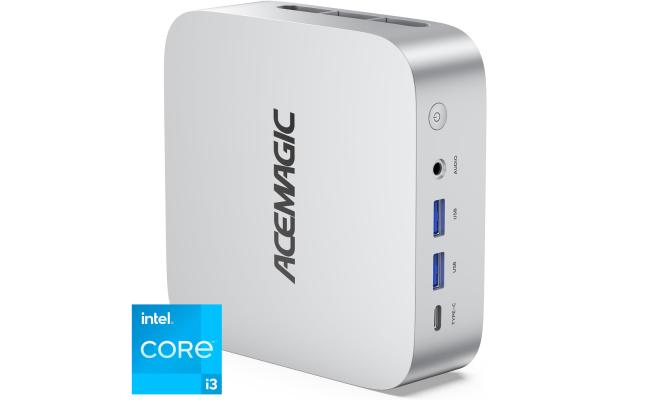 ACEMAGIC W1 Mini PC Barebone Intel 12Gen Core i3 6-Cores For Home & Business Support Triple 4K Display Support , Silver