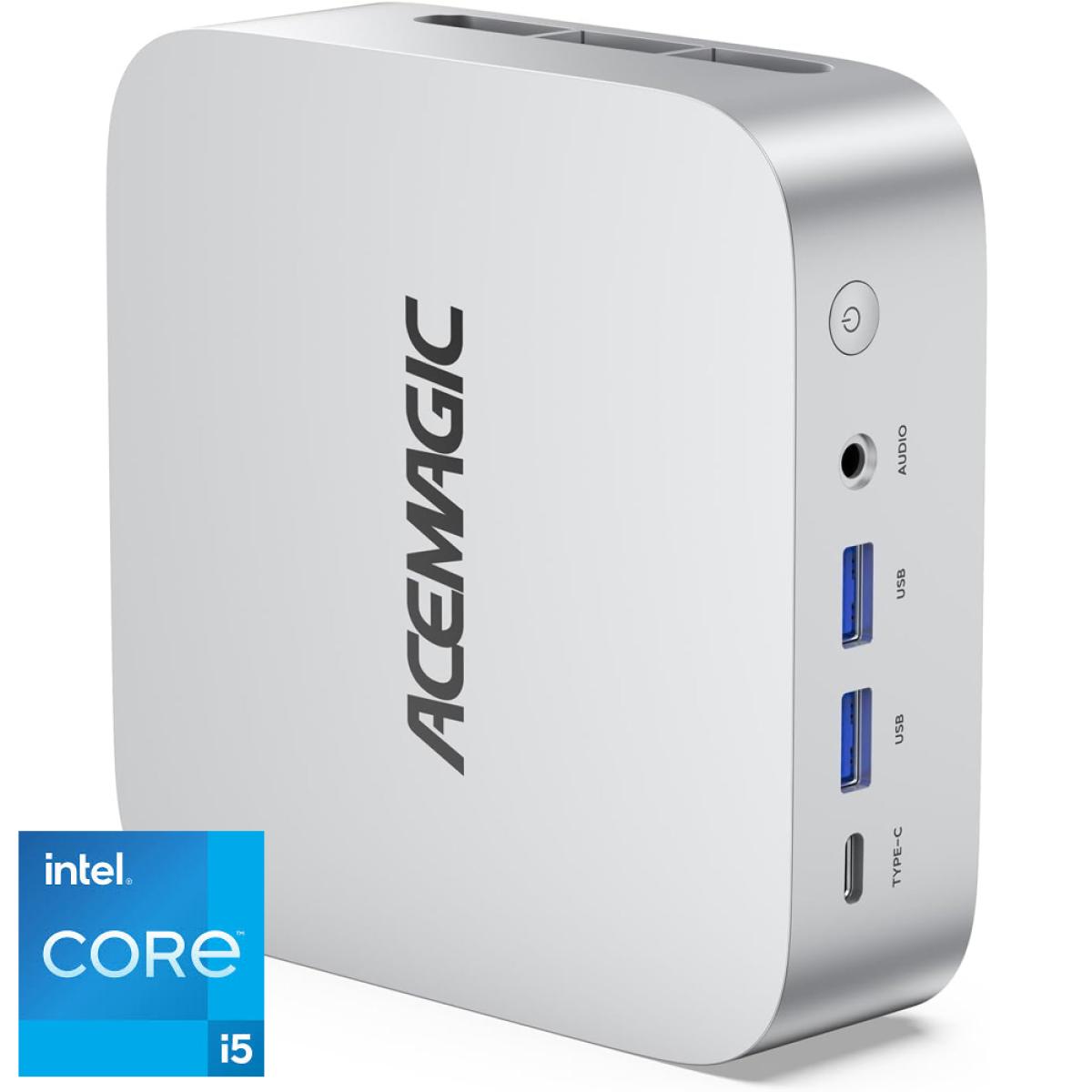 ACEMAGIC W1 Mini PC Barebone Intel 13Gen Core i5 13420H 8-Cores High-Performance Processor For Home & Business Support Triple 4K Display Support, Silver