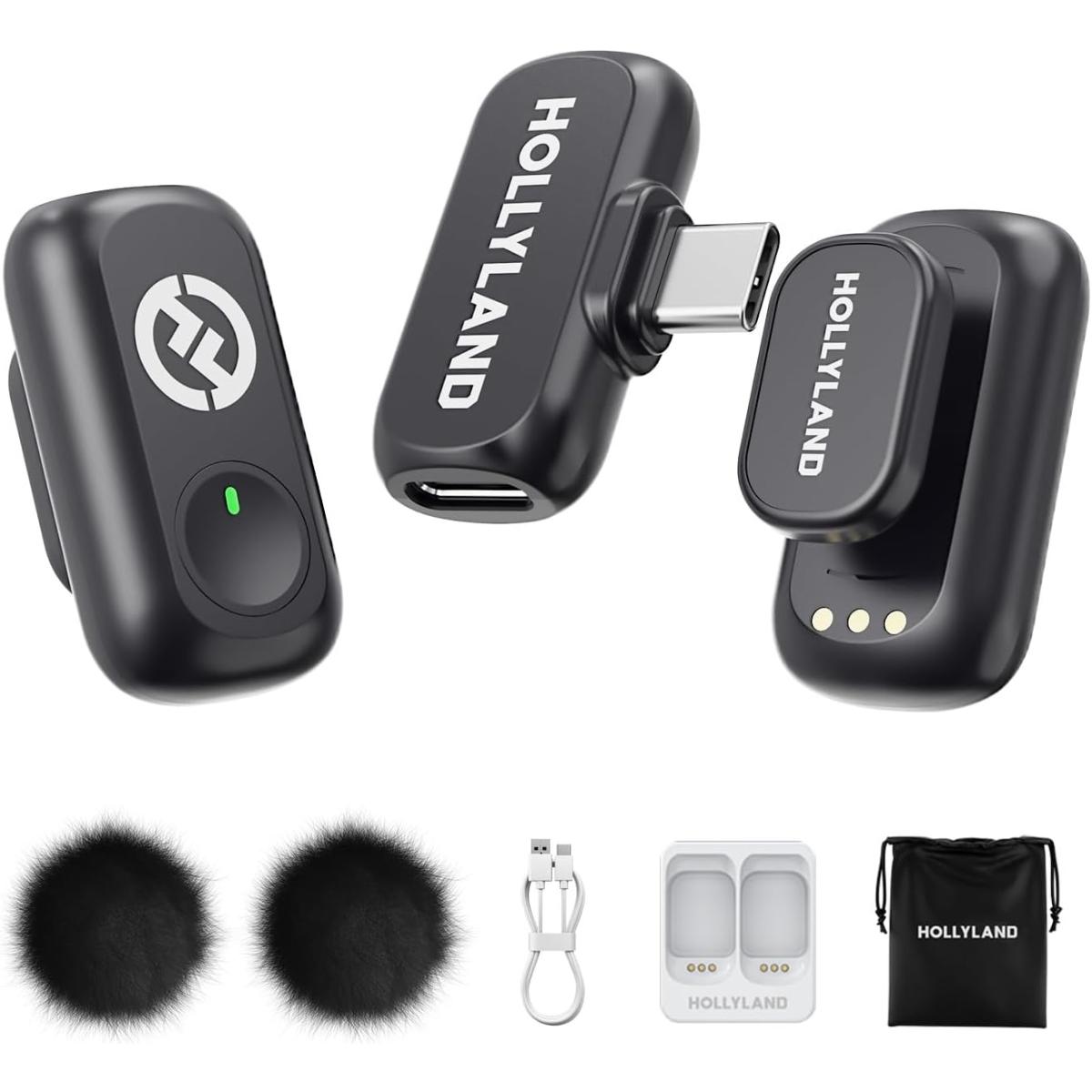 Hollyland Lark A1 Mini Wireless Microphone for iPhone 17/16/15 & Android, 48kHz/24-bit, 3-Level Intelligent Noise Cancel, Mini Mic for YouTube, Podcast, Vlogging (Black, 2TX + USB-C RX) - Black