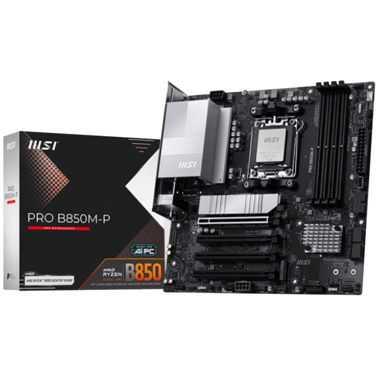 MSI PRO B850M-P Micro ATX Supports AMD Ryzen 9000\/8000 \/7000 Processors, AM5 - DDR5 Memory Boost (8200+ MT\/s OC), PCIe 5.0 x16 & 4.0 x16, M.2 Gen5, 5G LAN