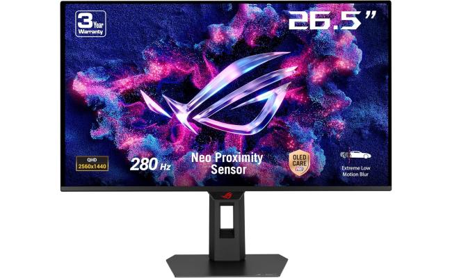 ROG Strix OLED XG27ACDMS 27" 1440p QD-OLED , 280 Hz, 0.03 ms, Custom Heatsink, Neo Proximity Sensor, ASUS OLED Care Pro, Uniform Brightness, G-SYNC® compatible, 99% DCI-P3, and DisplayWidget Center