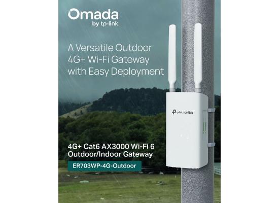 TP-Link ER703WP Outdoor AX3000 WiFi 6 Router, Indoor/Outdoor Gateway, Wifi Booster with SIM Slot, Omada Mesh 4G+ Cat6 WiFi Router, 3 Gigabit Ethernet Ports, Centralized Management, Weatherproof