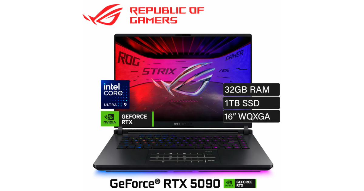 ASUS ROG Strix SCAR 16 (2025) G635 NEW Intel Core Ultra 9 Gen II 275HX 24-Cores w/ NVIDIA RTX™ 5090 24GB DDR7 & ROG Nebula IPS 2.5K 240 هرتز، أسود