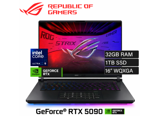 ASUS ROG Strix SCAR 16 (2025) G635 NEW Intel Core Ultra 9 Gen II 275HX 24-Cores w/ NVIDIA RTX™ 5090 24GB DDR7 & ROG Nebula IPS 2.5K 240Hz Display , Off Black product thumbnail 2
