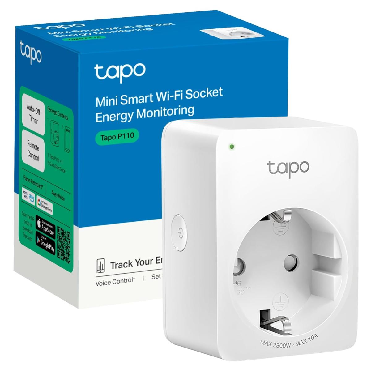 TP-Link Tapo P110 Smart Plug with Energy Monitoring, Works with Amazon Alexa (Echo and Echo Dot) and Google Home, Wi-Fi Smart Socket, Remote Control, Device Sharing, No Hub Required