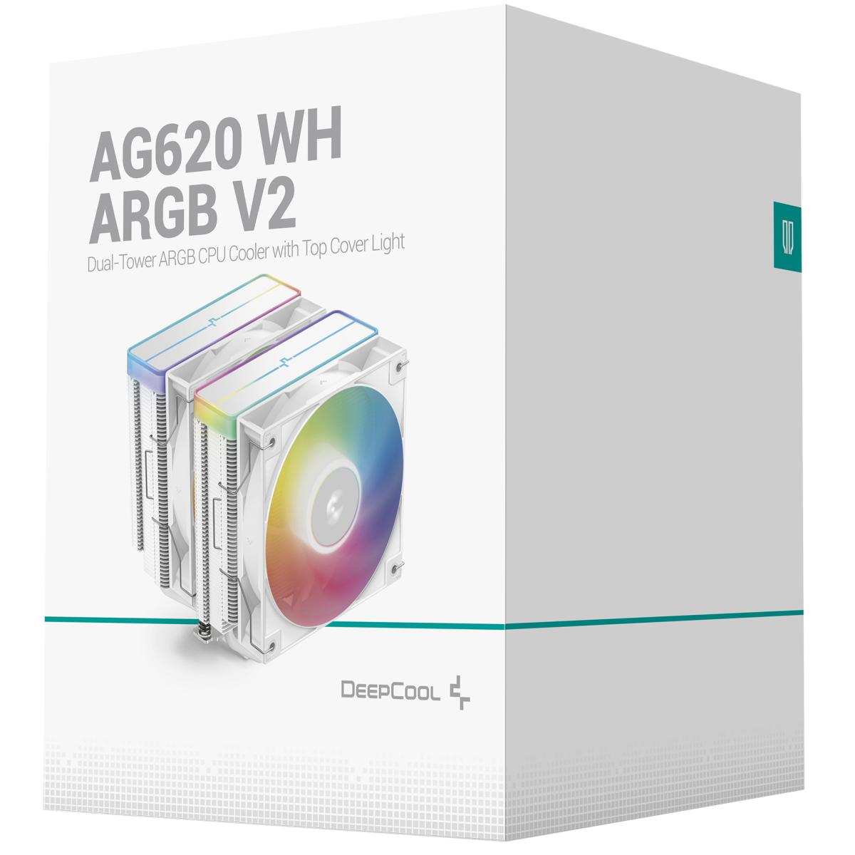 DeepCool AG620 ARGB V2 CPU Air Cooler Mighty 260w TDP 6pcs Copper Heat Pipes ARGB Sync w\/120mm PWM Fan, White