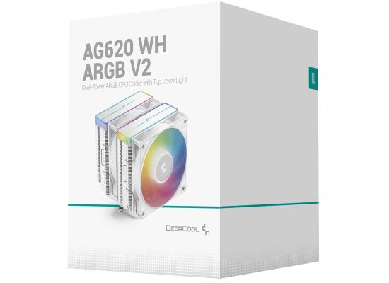 DeepCool AG620 ARGB V2 CPU Air Cooler Mighty 260w TDP 6pcs Copper Heat Pipes ARGB Sync w/120mm PWM Fan , White