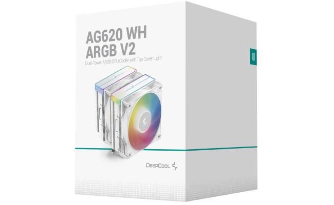 DeepCool AG620 ARGB V2 CPU Air Cooler Mighty 260w TDP 6pcs Copper Heat Pipes ARGB Sync w/120mm PWM Fan , White
