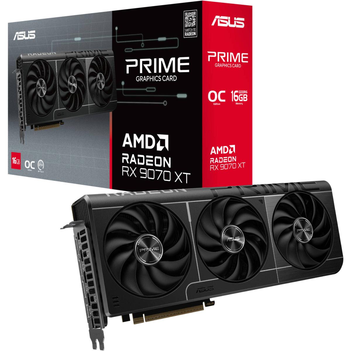 ASUS Prime Radeon\u2122 RX 9070 XT OC Edition Graphics Card (PCIe 5.0, 16GB GDDR6, HDMI\/DP 2.1, 2.5-slot design, axial-tech fans, dual ball fan bearings, dual BIOS, ASUS GPU Guard)