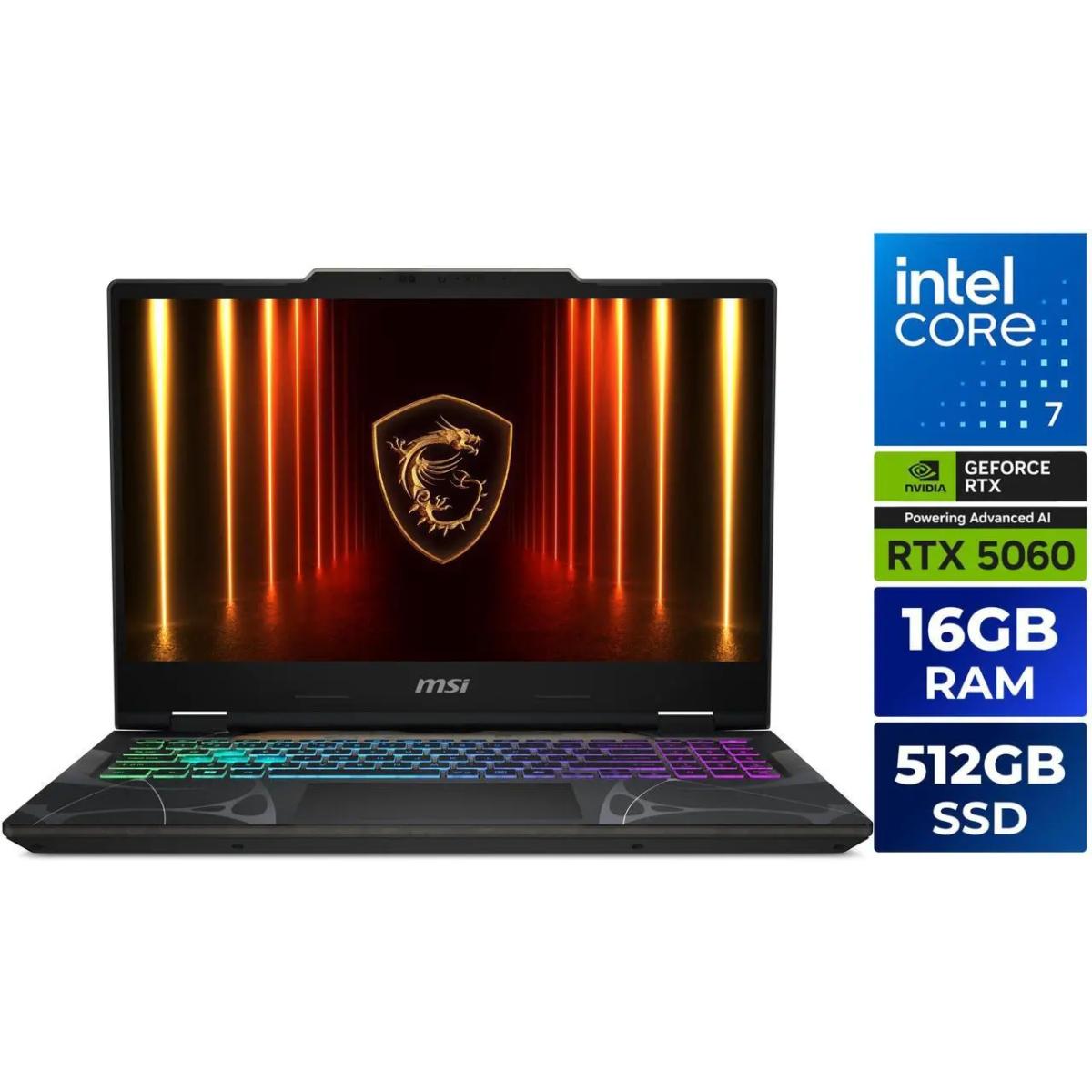 MSI Cyborg 15 (2025) B2RWFKG NEW Intel Core 7 240H 10-Cores w\/ Nvidia RTX 5060 8GB DDR7 & IPS 144Hz Display - Translucent Black