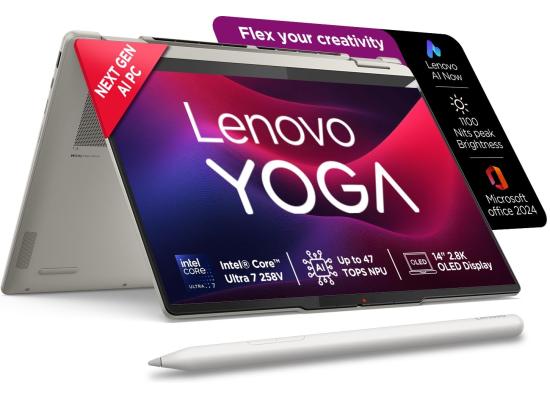 Lenovo Yoga 7 2-in-1 (2025) AI-Powered Performance Intel® Ultra 7 Gen II 258V 8-Cores Fast-Charging, Long-Lasting Power w/ 2.8K OLED 120Hz Touch Display & Lenovo® Yoga Pen , Luna Grey