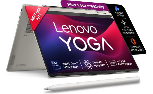 Lenovo Yoga 7 2-in-1 (2025) AI-Powered Performance Intel® Ultra 7 Gen II 258V 8-Cores Fast-Charging, Long-Lasting Power w/ 2.8K OLED 120Hz Touch Display & Lenovo® Yoga Pen , Luna Grey