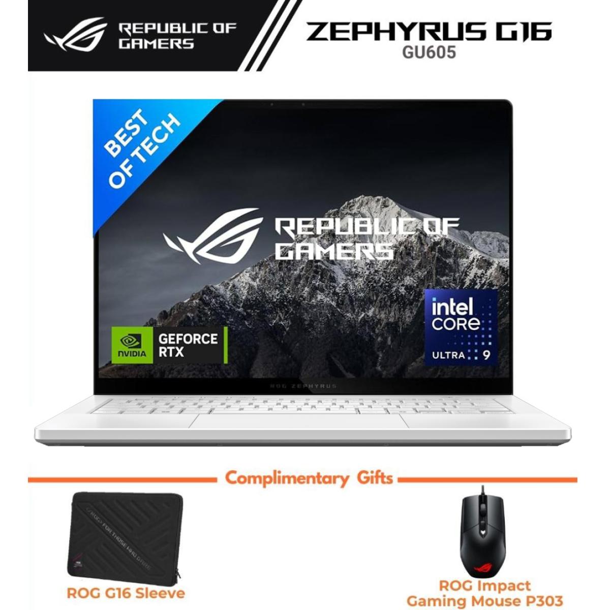 ASUS ROG Zephyrus G16 (2025) G605 NEW Intel Core Ultra 9 Gen II 285H 16-Cores Light Powerhouse w\/ NVIDIA RTX\u2122 5090 24GB DDR7 & OLED 2.5K 240Hz Display (Bundle), Platinum White
