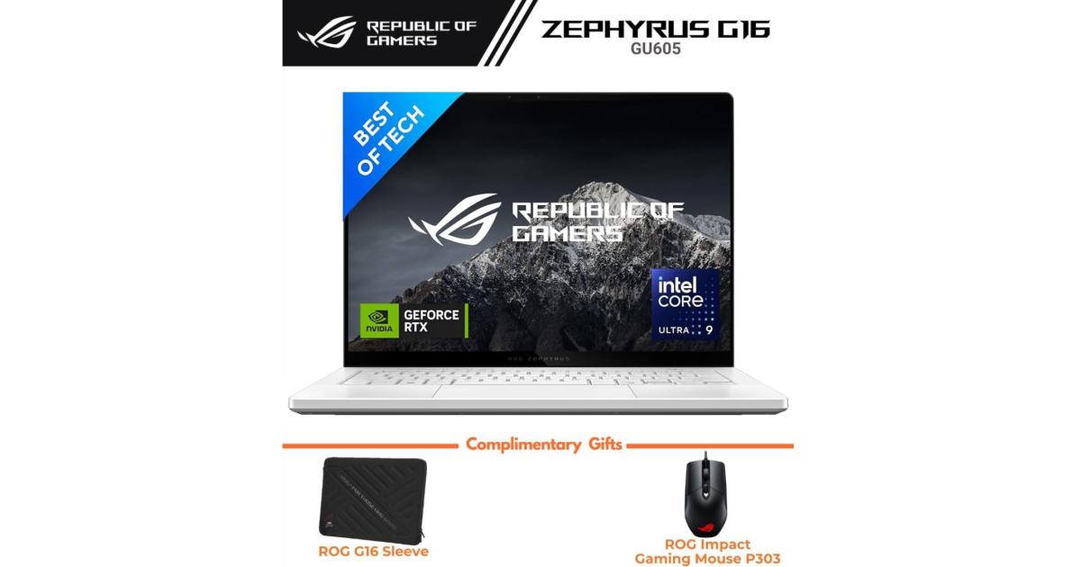ASUS ROG Zephyrus G16 (2025) G605 NEW Intel Core Ultra 9 Gen II 285H 16-Cores Light Powerhouse مع NVIDIA RTX™ 5090 24GB DDR7 وشاشة OLED 2.5K 240 هرتز (حزمة)، أبيض بلاتيني