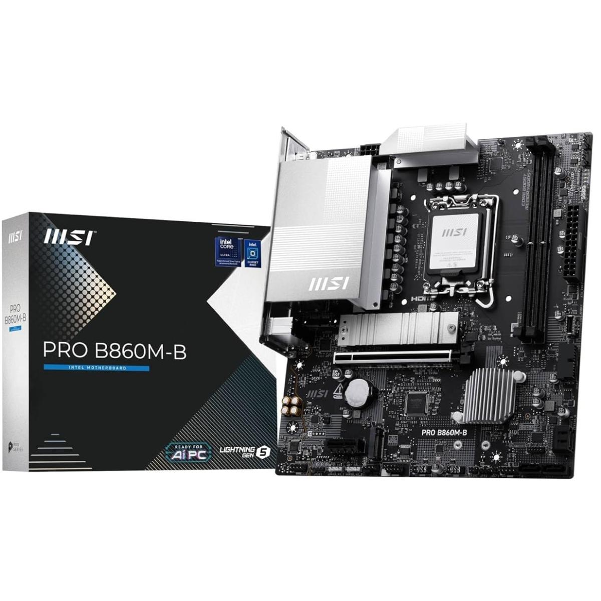 MSI PRO B860M-B mATX - Supports Intel Core Ultra Processors (Series 2), LGA 1851 - Direct 6 Phases, DDR5 Memory Boost (9066+ MT\/s OC), PCIe 5.0 x16, M.2 Gen5, 5G LAN