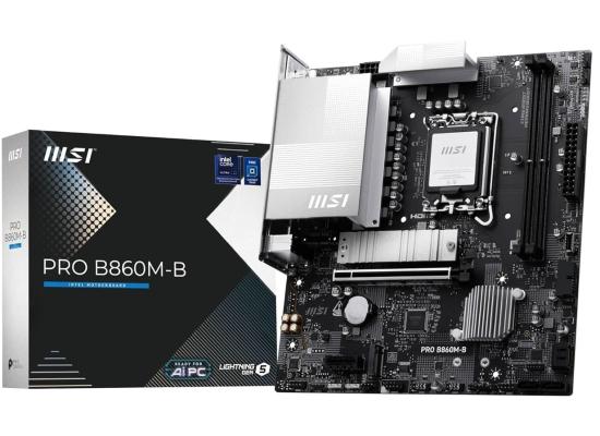 MSI PRO B860M-B mATX - Supports Intel Core Ultra Processors (Series 2), LGA 1851 - Direct 6 Phases, DDR5 Memory Boost (9066+ MT/s OC), PCIe 5.0 x16, M.2 Gen5, 5G LAN